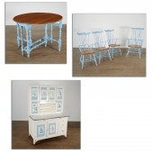 AMERICAN BLUE-PAINTED ASSEMBLED DINING