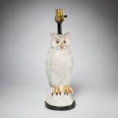 VINTAGE GLAZED CERAMIC SNOWY OWL LAMP