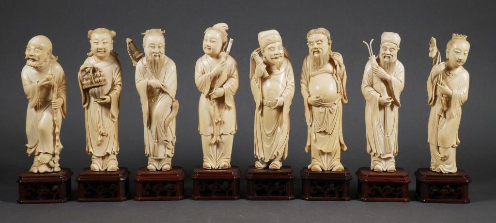 EIGHT CHINESE CARVED IVORY FIGURESEight