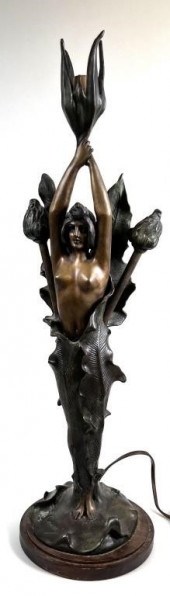 SIGNED J. CAUSSE PATINATED SPELTER LAMPArt