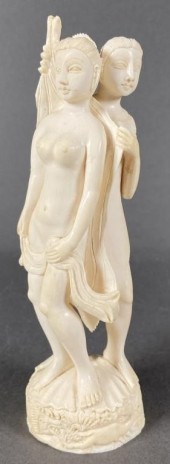 ASIAN CARVED IVORY FIGURINE OF TWO WOMENCarved