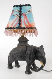 METAL ELEPHANT LAMP WITH FLAMINGO SHADEStanding
