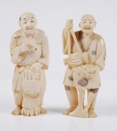 PAIR OLD CHINESE CARVED IVORY FIGURINESTwo