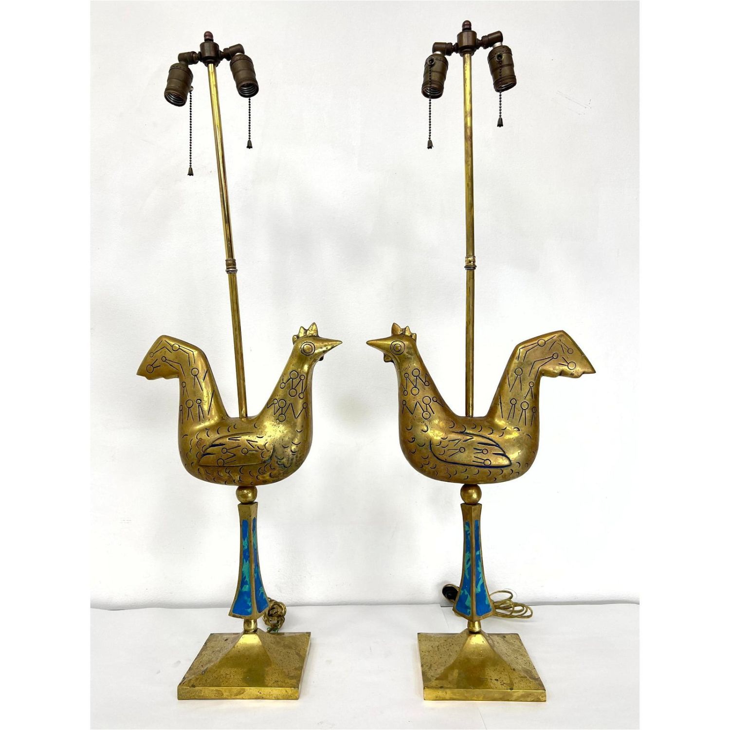Pr Tall Bronze Rooster Figural 362c70