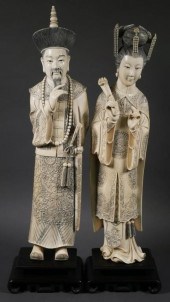ANTIQUE CHINESE IVORY EMPEROR & EMPRESS