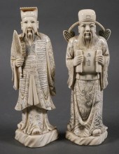 ANTIQUE IVORY PAIR OF BISHOP CHESS PIECESTwo