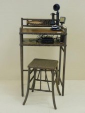 ANTIQUE WICKER TELEPHONE TABLE AND STOOL,