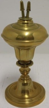 19TH C BRASS WHALE OIL LAMP WITH CAMPHENE