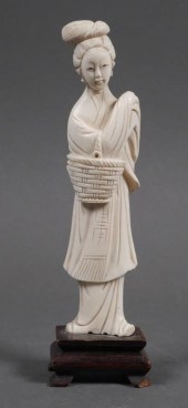 OLD CHINESE IVORY CARVING WOMAN WITH