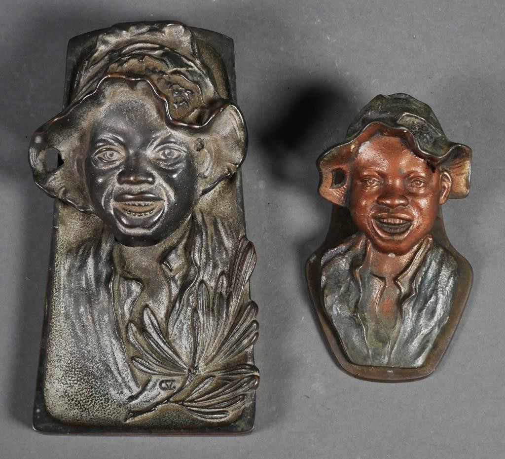 AFRICAN AMERICAN BRONZE BUST INKWELL  3657af