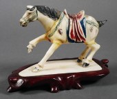 ANTIQUE CHINESE IVORY HORSE, 18TH CENTURYPolychrome
