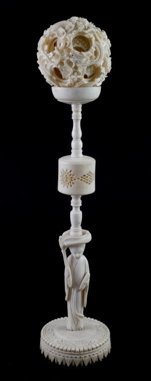 CHINESE IVORY PUZZLE BALL ON STAND  365fa5