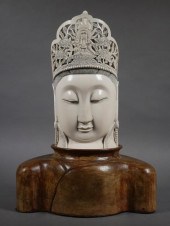 CARVED CHINESE IVORY BUST OF BUDDHAA