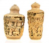 2 ANTIQUE CHINESE CARVED IVORY SNUFF