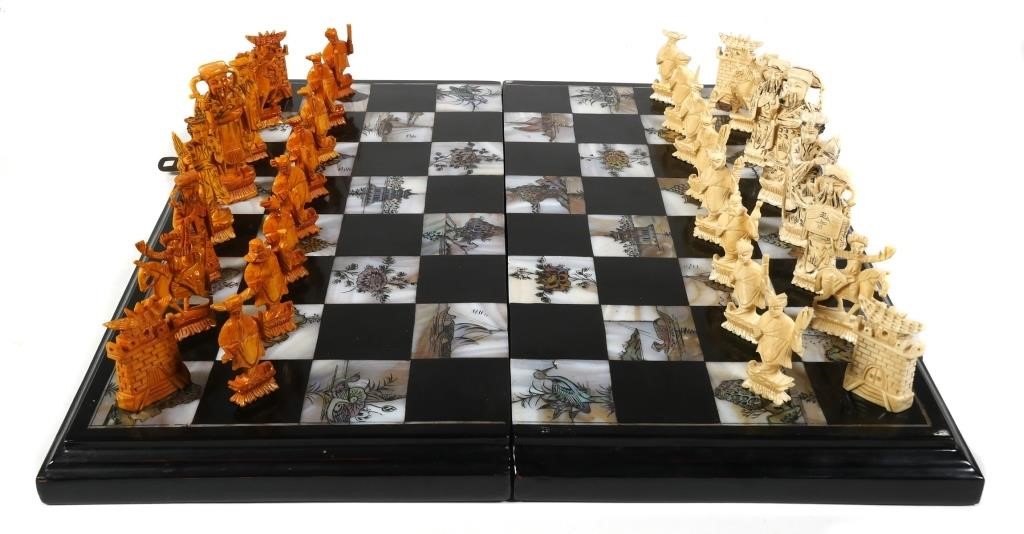 CHINESE IVORY MOP CHESS SETAntique 366190