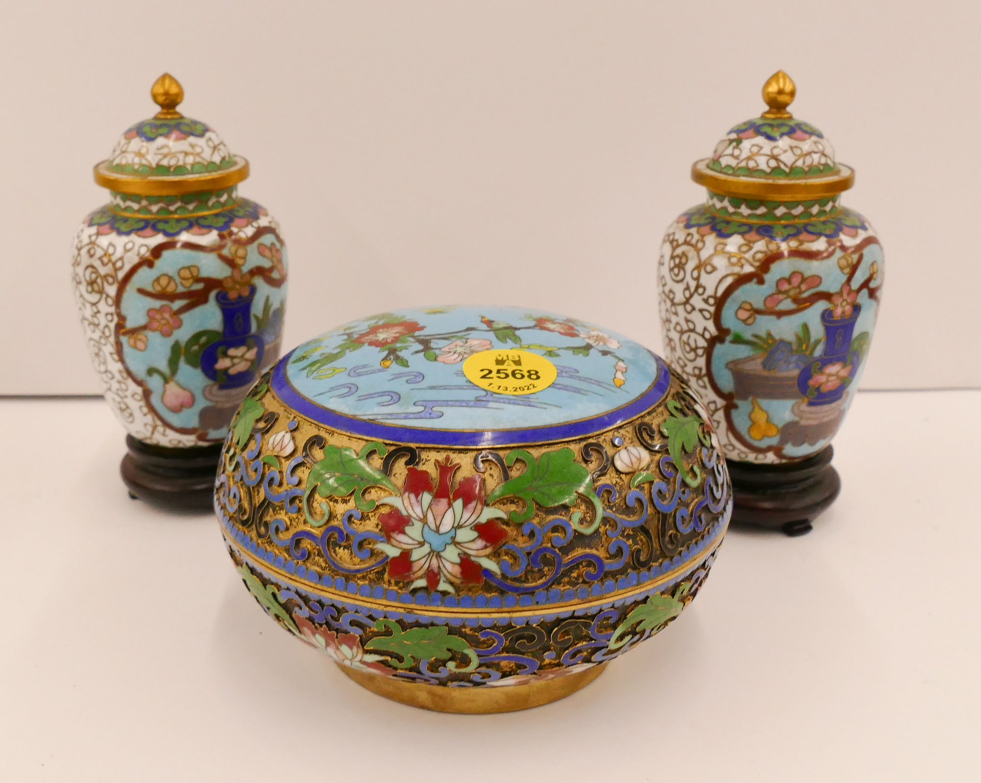 3pc Chinese Cloisonne Covered Jars 369289