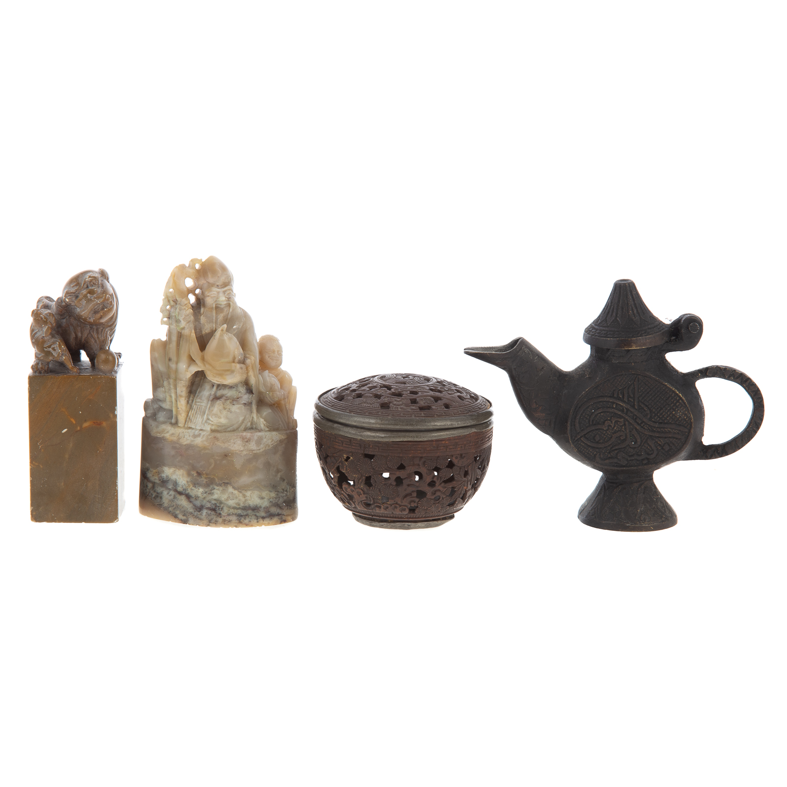 FOUR CHINESE OBJECTS Includes carved 369d26