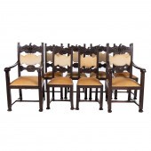 SET OF EIGHT AMERICAN CARVED WOOD DINING