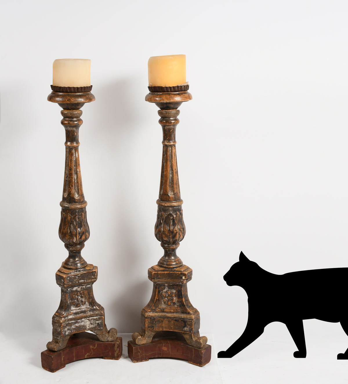 EARLY CARVED SPANISH COLONIAL CANDLESTICKS  369edc