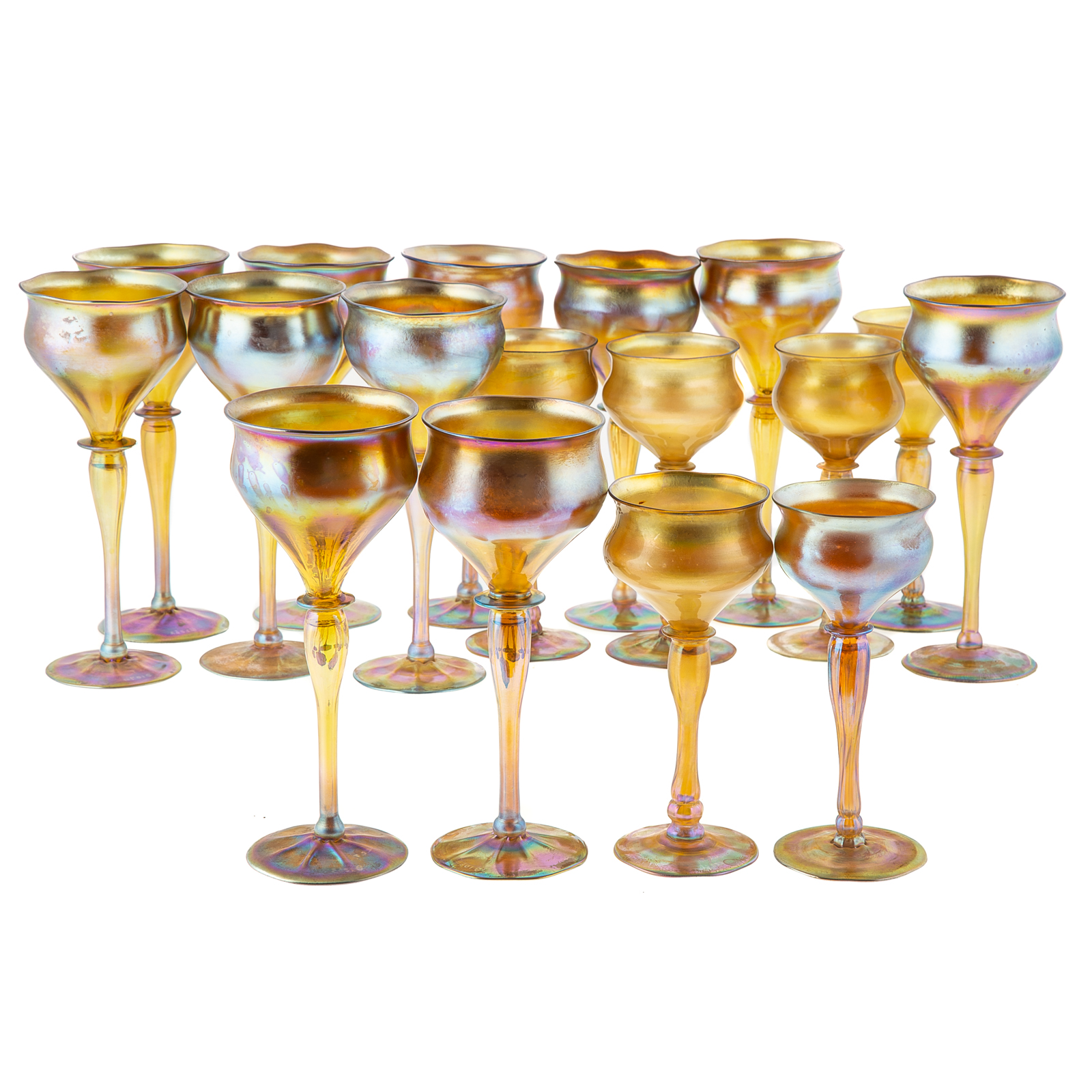 SET OF 17 TIFFANY FAVRILLE GLASS 36a029