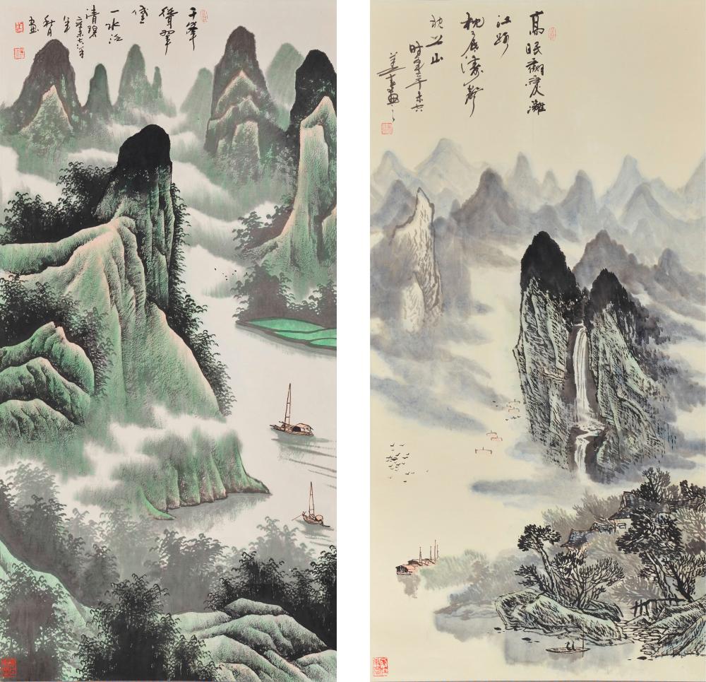 TWO CHINESE INK WASH SCROLLS DEPICTING 36798b