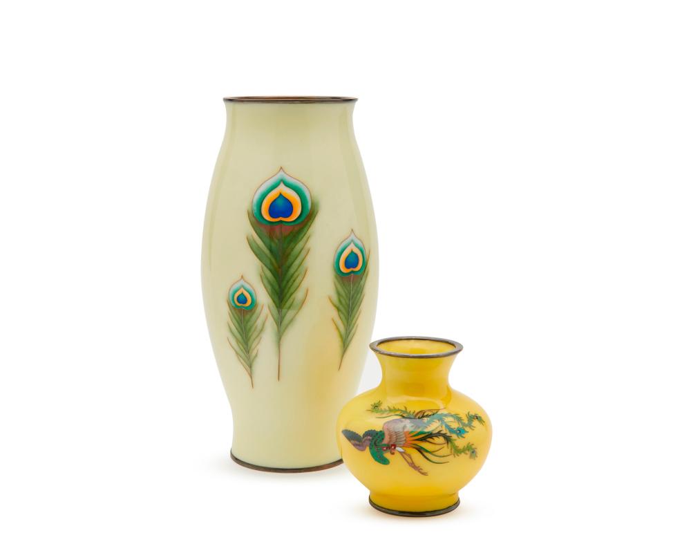 TWO JAPANESE YELLOW GROUND CLOISONNE 367a6c
