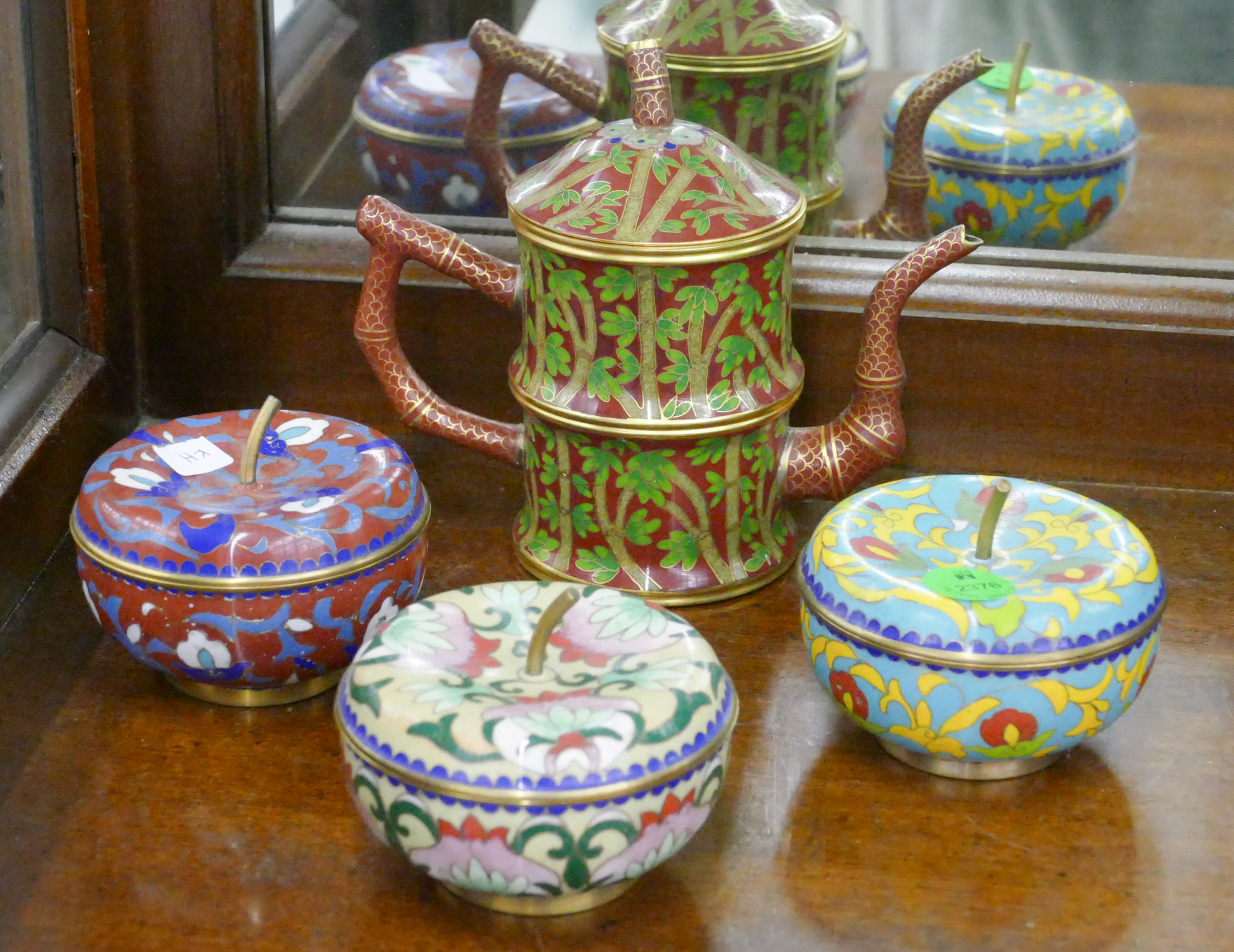 4pc Chinese Cloisonne Teapot and