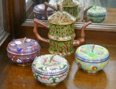 4pc Chinese Cloisonne Teapot and Apple