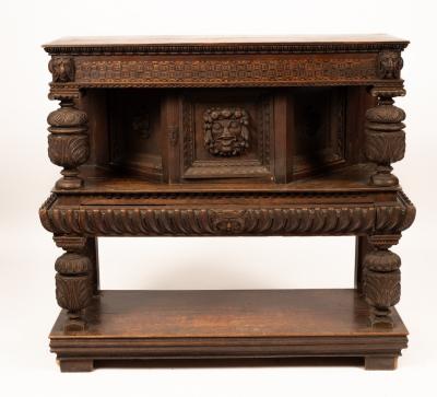 A Victorian carved oak court cupboard,