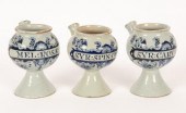 Three Delftware blue and white wet drug