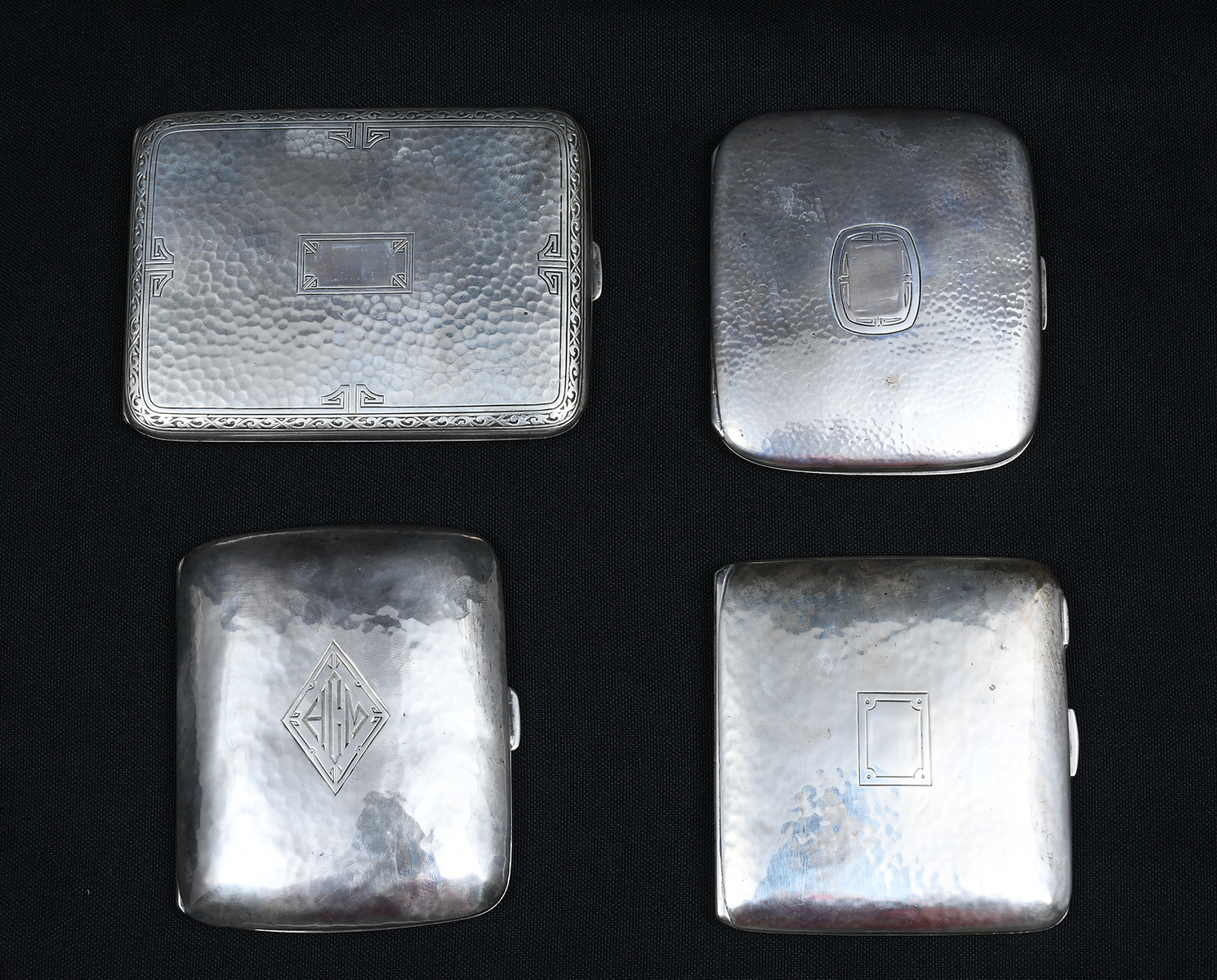 4 HAMMERED SILVER CIGARETTE CASES  36b521