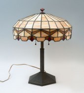 BRADLEY & HUBBARD STAINED GLASS LAMP: