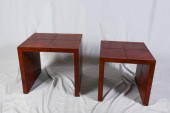 LEATHER NESTING TABLES: 2 leather nesting