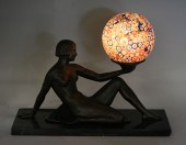 BRONZE ART DECO NUDE LAMP WITH MILLEFIORI