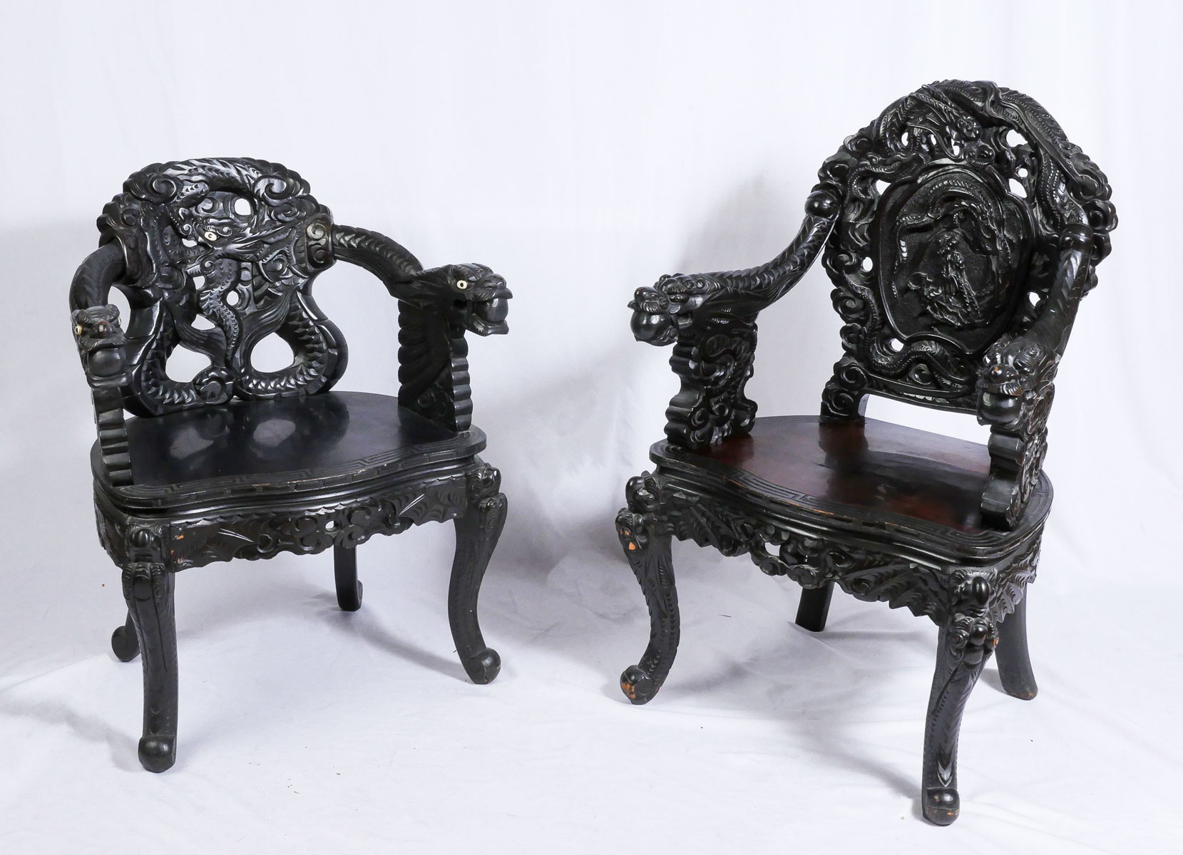2 JAPANESE CARVED LACQUERED DRAGON 36be32