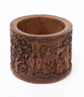 A Chinese bamboo carved brush pot, Qing,