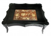 GLASS TOP INLAID CURIO TABLE: Chinese