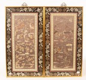 A pair of Chinese silk embroidered panels,