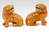 PAIR OF CHINESE GOLDEN GLAZE FOO DOGS: