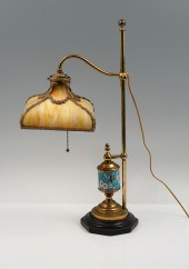 LONGWY PORCELAIN & BRASS DESK LAMP: