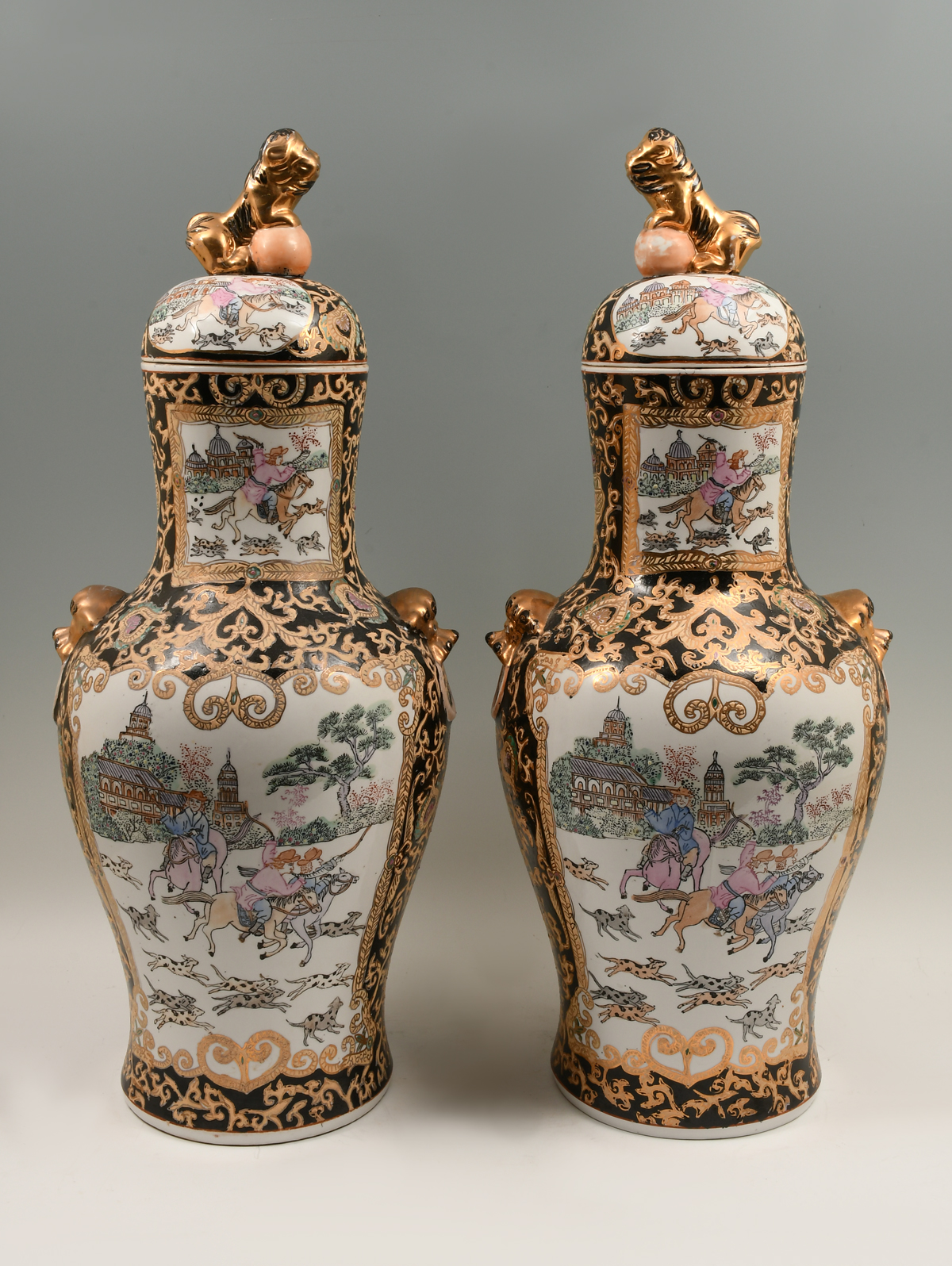 PAIR OF ORIENTAL FAMILLE NOIR COVERED 36a93a