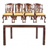 CHIPPENDALE STYLE MAHOGANY TABLE & EIGHT