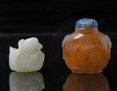 2 PC. CHINESE CARVED JADE SNUFF BOTTLE