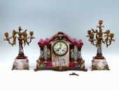 3 PIECE JAPY FRERES FRENCH ENAMEL CLOCK
