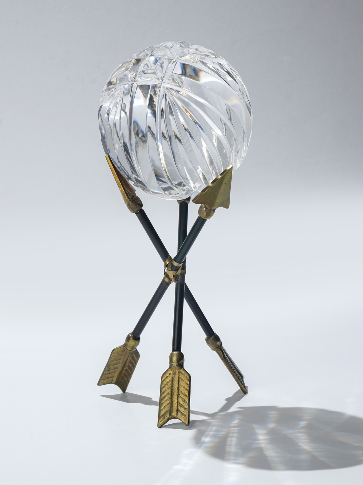 CUT CRYSTAL BALL ON BRASS STAND  36df43
