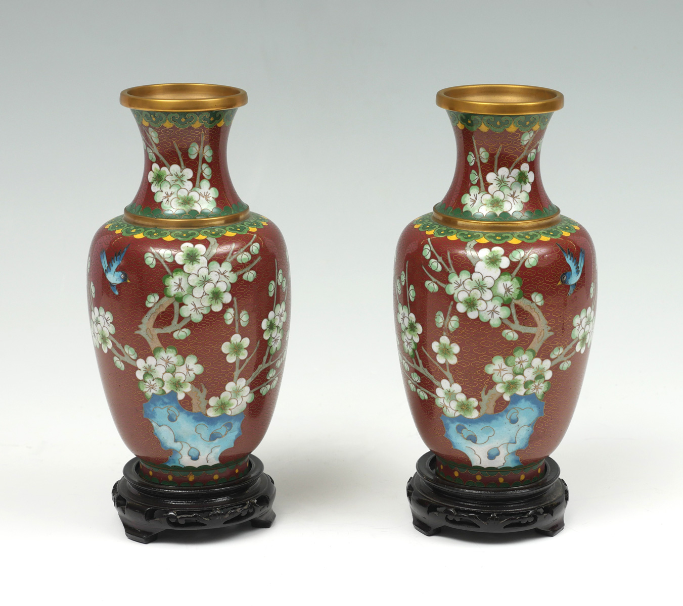 PAIR OF CLOISONNE VASES WITH STANDS  36df59