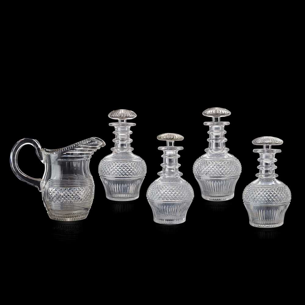 SET OF FOUR REGENCY CUT GLASS DECANTERS EARLY 36e123