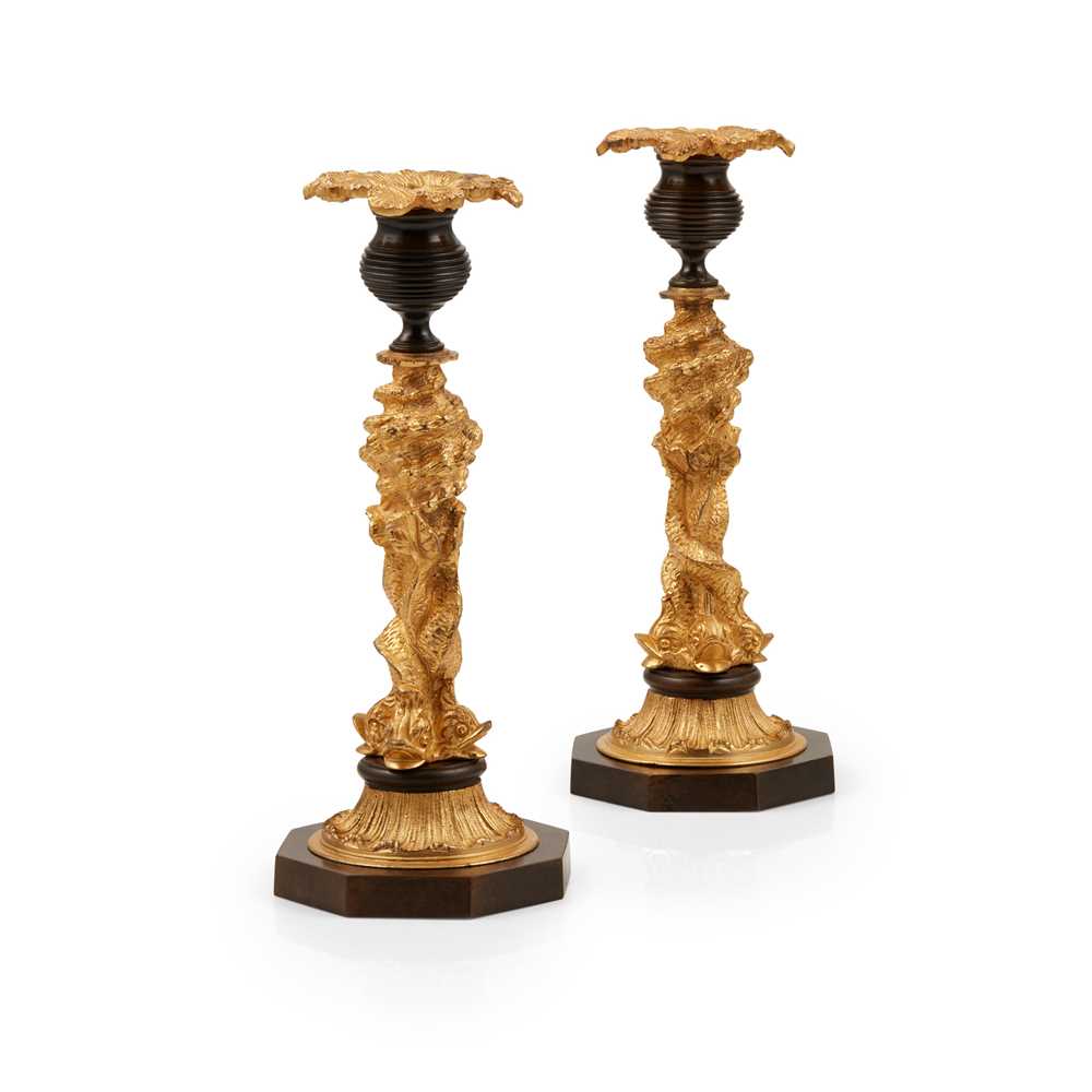 PAIR OF GILT AND PATINATED BRONZE 36e2f2