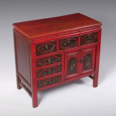 RED LACQUERED CHINESE CABINET: Late