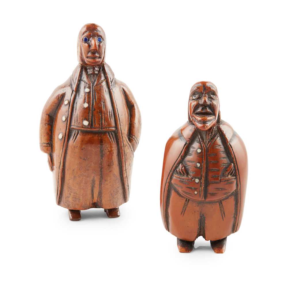 TWO CARVED COQUILLA NUT CHARACTER 36e50e
